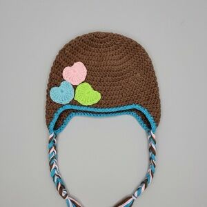 Adorable Brown Kids Hat with Heart Details